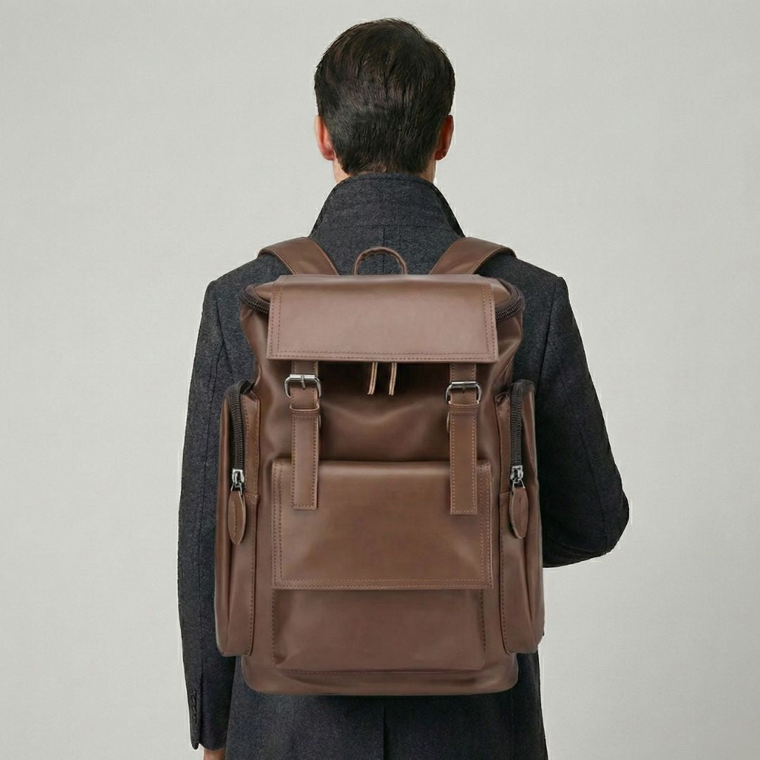 Retro PU Leather Backpack – Vintage Large-Capacity 16” Laptop Travel & School Bag