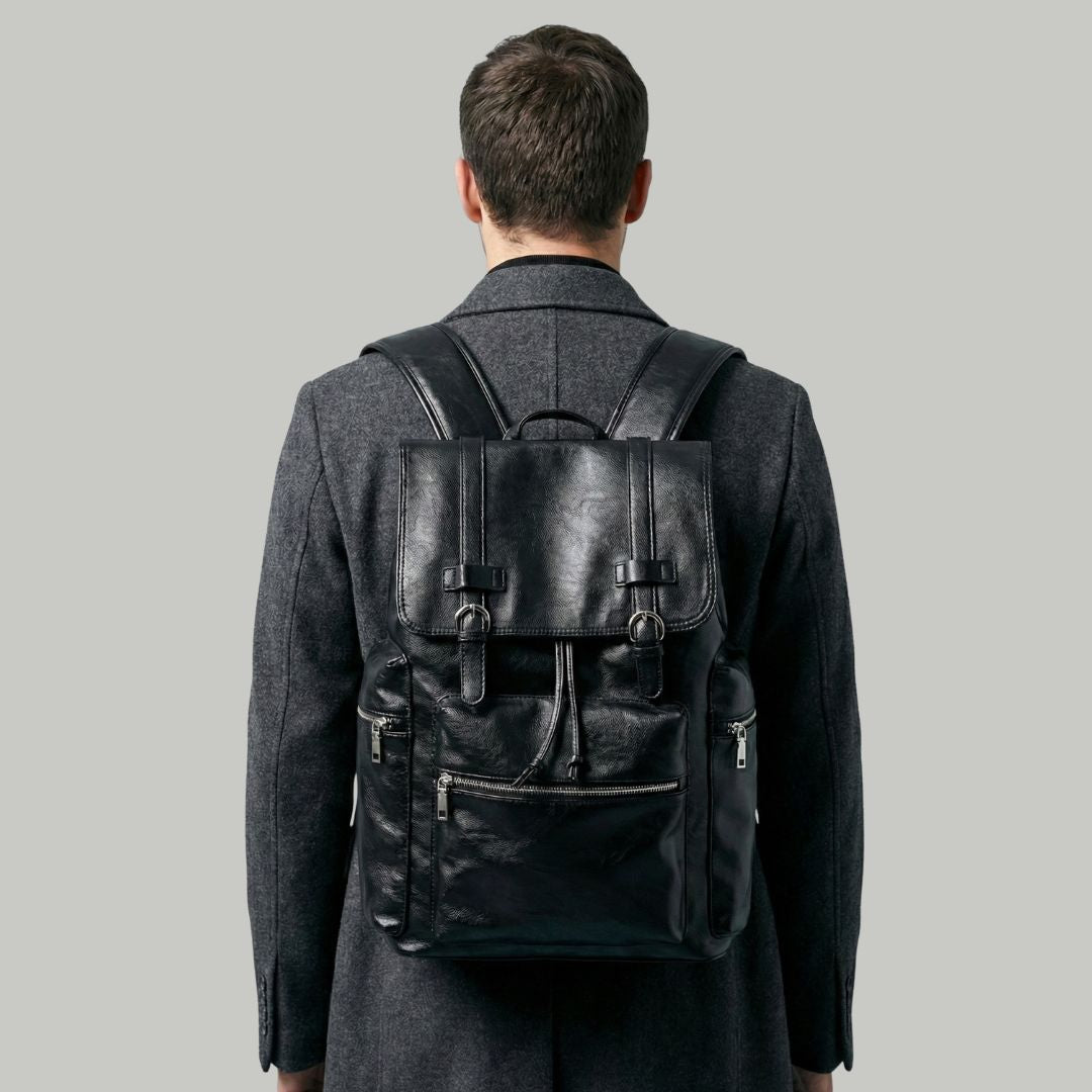 Expandable PU Leather Laptop Backpack – Large-Capacity Travel, Work & USB Charging Bag