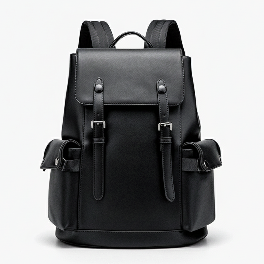 Luxury Solid PU Leather Backpack – High-Capacity Business, Travel & Laptop Bag