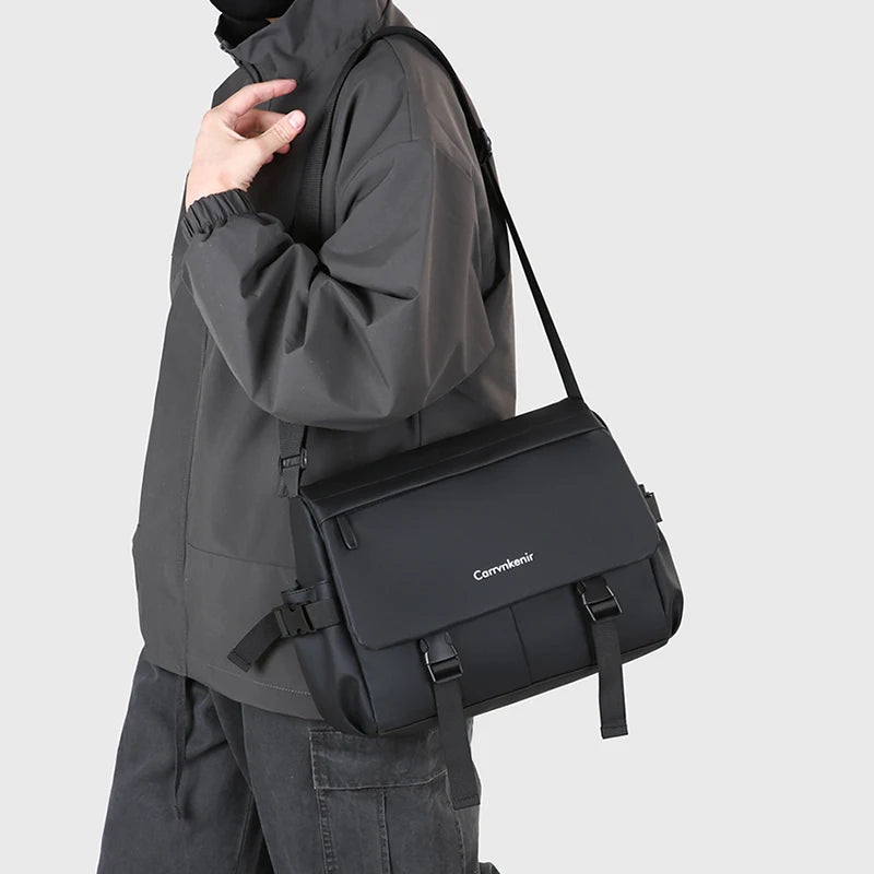 Soft PU Leather Messenger Bag – A4 Document Shoulder Tote with Modern Flap Design