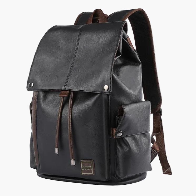 Soft PU Leather Drawstring Travel Backpack – Casual Large-Capacity 14” Laptop Bag