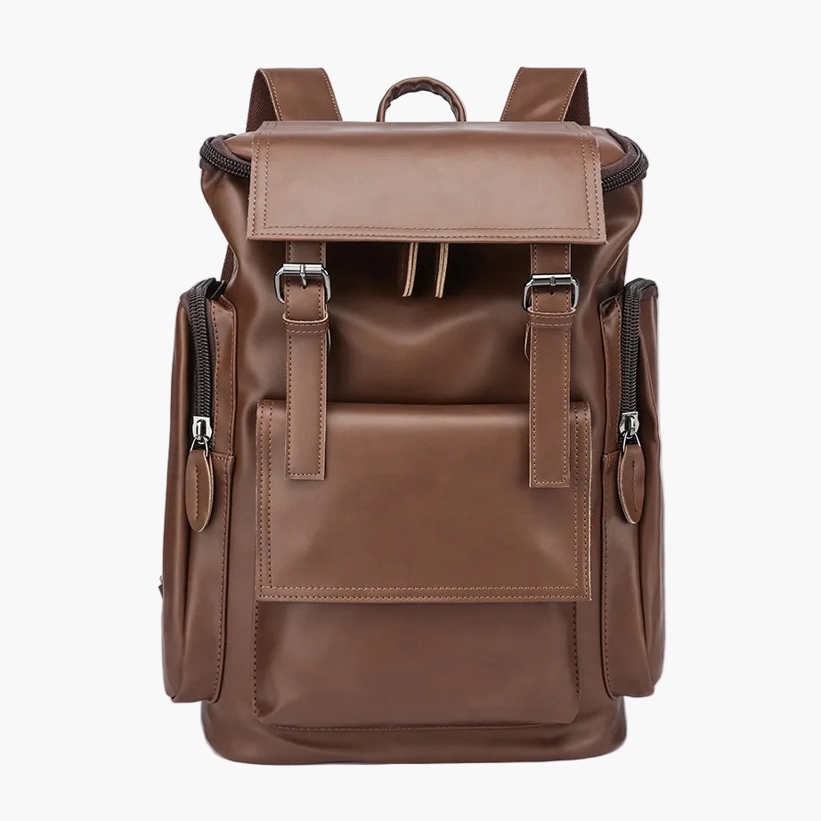 Retro PU Leather Backpack – Vintage Large-Capacity 16” Laptop Travel & School Bag