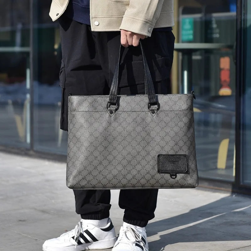 Luxury PVC Print Briefcase Tote – Large-Capacity Laptop Crossbody & Top-Handle Bag